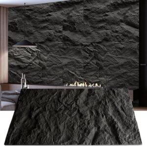 STORVIDA 3D Faux Stone Wall Panels 4 PCS PU Wainscoting Panel for Interior Wall Decor Cement Texture Thicker Accent for Home Office 43.3x23.6 inch Cement Black
