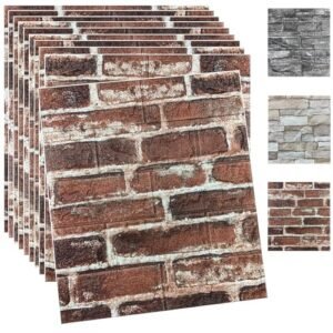 3D Wall Panels Peel and Stick Foam 3D Brick Wallpaper Peel and Stick Faux Stone Wall Panel Self-Adhesive Wallpaper Red