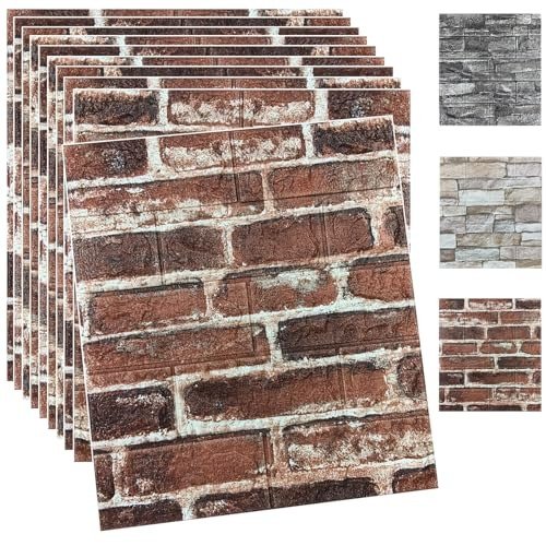 3D Wall Panels Peel and Stick Foam 3D Brick Wallpaper Peel and Stick Faux Stone Wall Panel Self-Adhesive Wallpaper Red