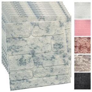 3D Wall Panels Peel and Stick Foam 3D Brick Wallpaper Peel and Stick Faux Stone Wall Panel Self-Adhesive Wallpaper Blue