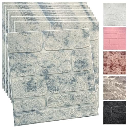3D Wall Panels Peel and Stick Foam 3D Brick Wallpaper Peel and Stick Faux Stone Wall Panel Self-Adhesive Wallpaper Blue