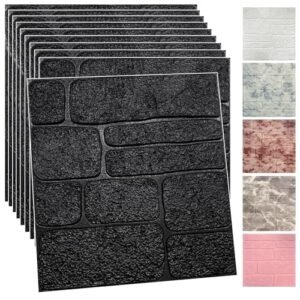 3D Wall Panels Peel and Stick Faux Stone Wall Panel Black Faux Brick Self-Adhesive Wallpaper 3D Foam Brick Wallpaper