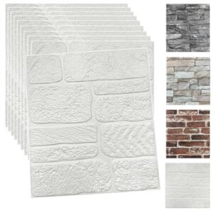 3D Wall Panels Peel and Stick Faux Stone Wall Panel White Faux Brick Self-Adhesive Wallpaper 3D Foam Brick Wallpaper