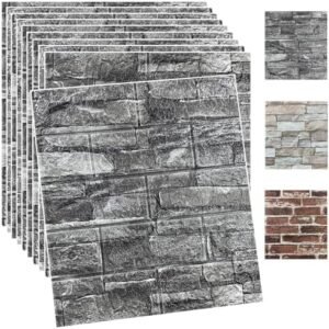 3D Wall Panels Peel and Stick Foam 3D Brick Wallpaper Peel and Stick Faux Stone Wall Panel Self-Adhesive Wallpaper Rock Color