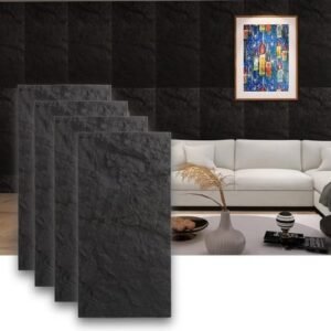 STORVIDA 3D PU Stone Wall Panels for Interior Decor Graphite Black 43.30x23.62x1.18 Faux Stone Accent Wall Tiles Lightweight & Waterproof