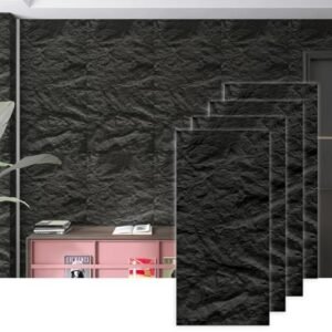 STORVIDA 3D PU Stone Wall Panels for Interior Decor Faux Stone Accent Tiles Dark Black 47.24x23.62x0.6 Waterproof & Lightweight 3D Wall Design