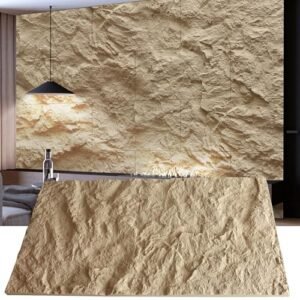 STORVIDA 3D Faux Stone Wall Panels 4 PCS PU Wainscoting Panel for Interior Wall Decor Cement Texture Thicker Accent for Home Office 43.3x23.6 inch Golden Hemp