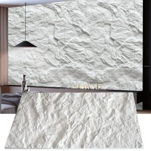 STORVIDA 3D Faux Stone Wall Panels 4 PCS PU Wainscoting Panel Cement Texture Thicker Design for Interior Wall Decor Home & Office Accent Wall Easy Install 43.3x23.6 inch Cement White