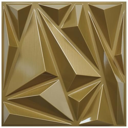 STORVIDA 3D Wall Panels for Interior Wall Decor Brushed Gold Diamond Design Accent Wall Panels 12x12 inch Modern Decorative Wall Panels for Living Room Lobby Office