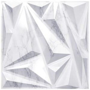 STORVIDA 3D Wall Panels for Interior Wall Decor Modern Diamond Wall Panels 12x12 inch White Marble Accent Wall Covering Panels for Gaming Room Bedroom TV Background