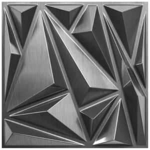 STORVIDA 3D Wall Panels Lightning Diamond Wall Panels for Interior Wall Decor PVC Accent Wall Panels for Gaming Room Bedroom TV Background 12x12 inch Brushed Silver