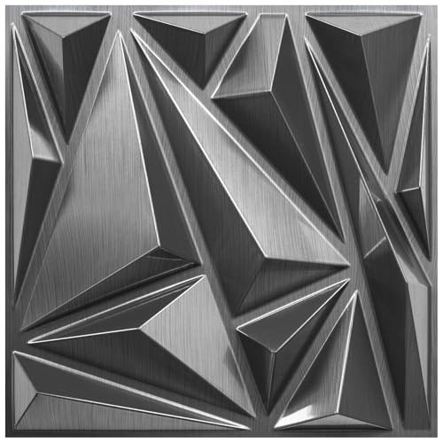 STORVIDA 3D Wall Panels Lightning Diamond Wall Panels for Interior Wall Decor PVC Accent Wall Panels for Gaming Room Bedroom TV Background 12x12 inch Brushed Silver