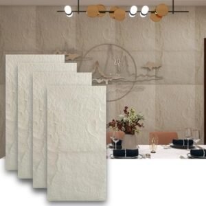 STORVIDA 3D PU Stone Wall Panels for Interior Decor Faux Stone Accent Tiles White 47.24x23.62x(0.6-1.18) Waterproof & Lightweight 3D Wall Design