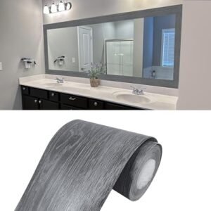 STORVIDA 10M Dark Gray Wood Grain Removable PVC Waterproof Border Wall Decor Self Adhesive Wallpaper Sticker 4x390 Inch