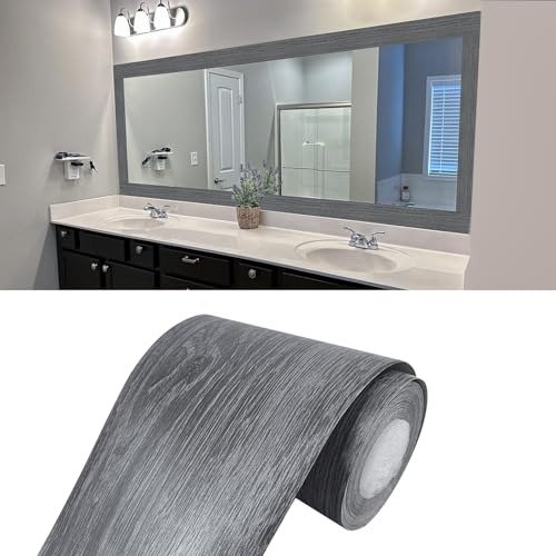 STORVIDA 10M Dark Gray Wood Grain Removable PVC Waterproof Border Wall Decor Self Adhesive Wallpaper Sticker 4x390 Inch