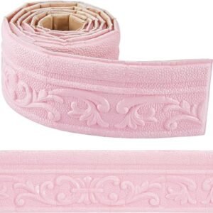 STORVIDA 88 x 3 Inch Pink Crown Molding Peel and Stick 3D Flexible Foam Wall Trim Self Adhesive Wallpaper Border