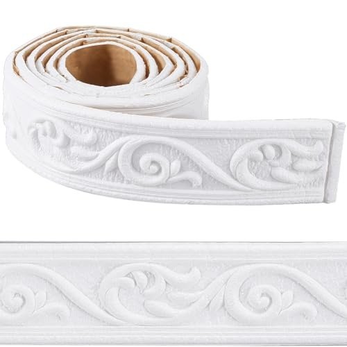 STORVIDA 82 x 3 Inch White Crown Molding Peel and Stick 3D Flexible Foam Wall Trim Self Adhesive Wallpaper Border