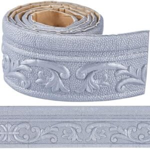 STORVIDA 88 x 3 Inch Silver 3D Sticky Decorative Foam Baseboard Trim Peel and Stick Wall Edging Mirror Border