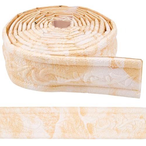 STORVIDA 90 x 1.8 Inch Yellow White Marble 3D Peel and Stick Foam Crown Molding Baseboard Trim Self Adhesive Wall Edging
