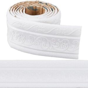 STORVIDA 88 x 3.35 Inch White Crown Molding Peel and Stick 3D Flexible Foam Wall Trim Self Adhesive Wallpaper Border
